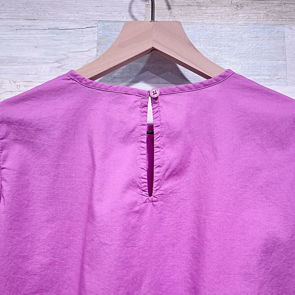 LOFT Eyelet Puff Sleeve Top Purple Cotton Poplin Casual Womens XXS Petite XXSP